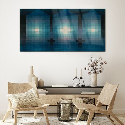 3D light in blue tones Glass Wall Art