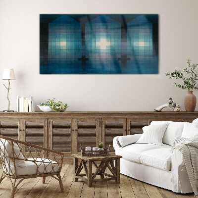 3D light in blue tones Glass Wall Art