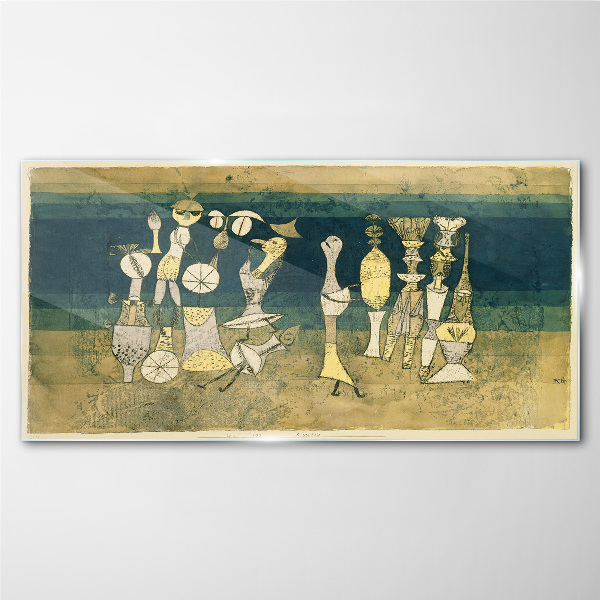 Figurative figures on an abstract background Glass Wall Art