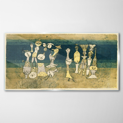 Figurative figures on an abstract background Glass Wall Art