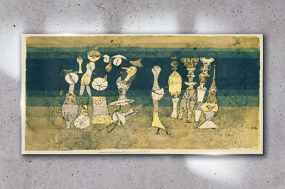 Figurative figures on an abstract background Glass Wall Art