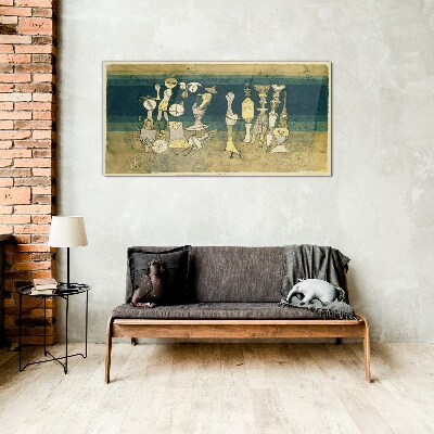 Figurative figures on an abstract background Glass Wall Art