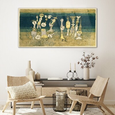Figurative figures on an abstract background Glass Wall Art