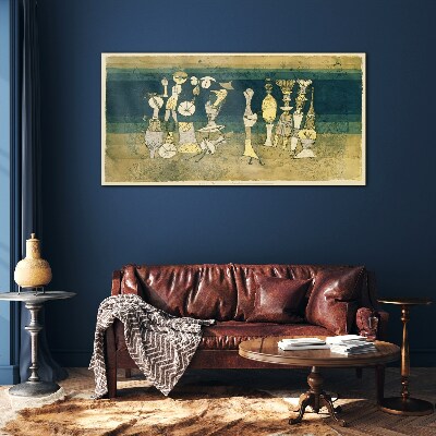 Figurative figures on an abstract background Glass Wall Art