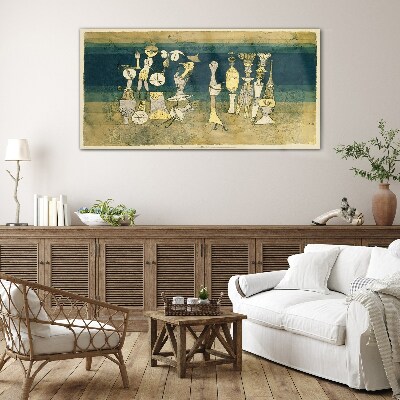 Figurative figures on an abstract background Glass Wall Art