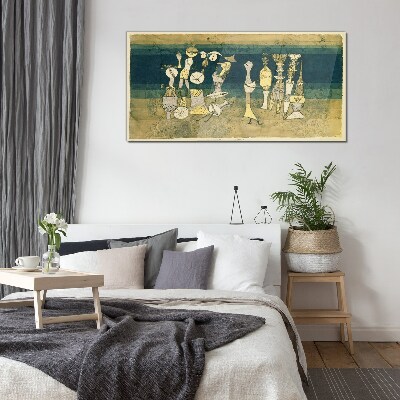 Figurative figures on an abstract background Glass Wall Art