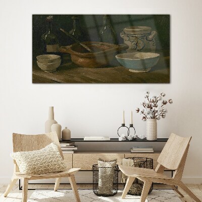 Still life with vessels Glass Wall Art