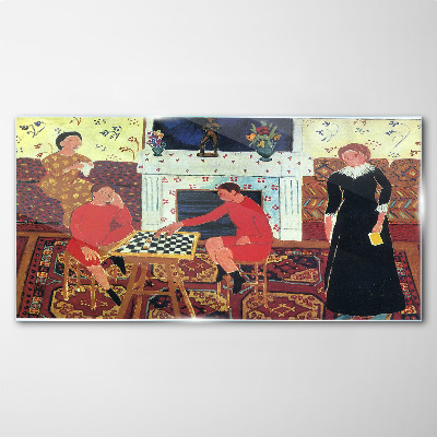 A game of chess in a colorful interior Glass Wall Art