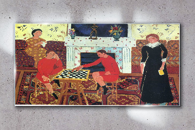 A game of chess in a colorful interior Glass Wall Art