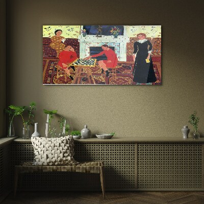 A game of chess in a colorful interior Glass Wall Art