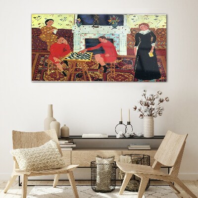 A game of chess in a colorful interior Glass Wall Art