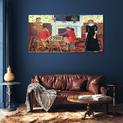 A game of chess in a colorful interior Glass Wall Art