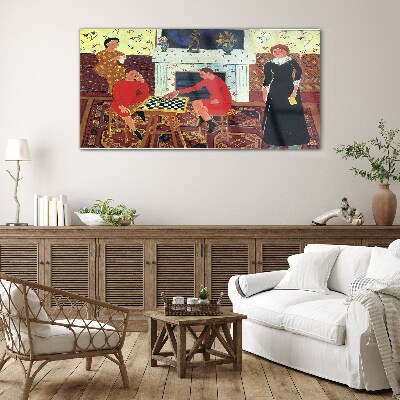 A game of chess in a colorful interior Glass Wall Art