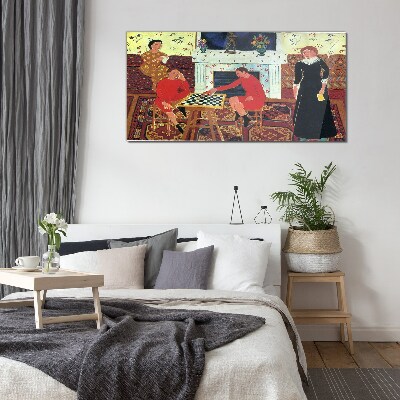 A game of chess in a colorful interior Glass Wall Art