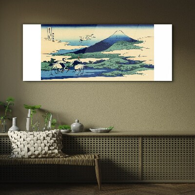 Cranes by a Mountain Glass Wall Art