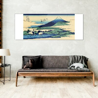 Cranes by a Mountain Glass Wall Art