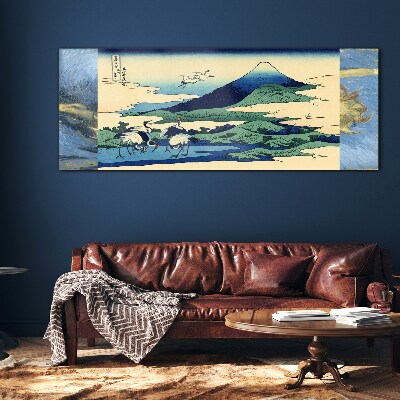 Cranes by a Mountain Glass Wall Art