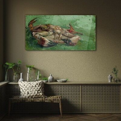 Crab lying on its back Glass Wall Art