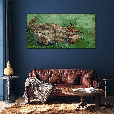 Crab lying on its back Glass Wall Art