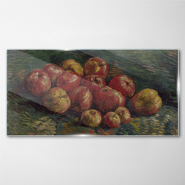 Apples on a green background Glass Wall Art