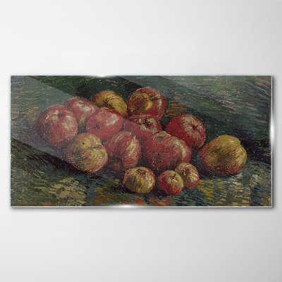 Apples on a green background Glass Wall Art