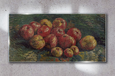 Apples on a green background Glass Wall Art