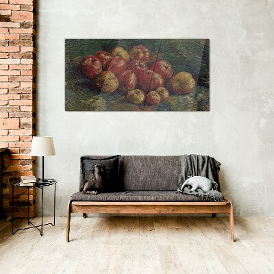 Apples on a green background Glass Wall Art