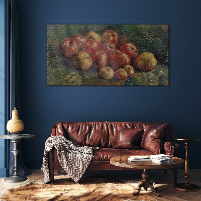 Apples on a green background Glass Wall Art