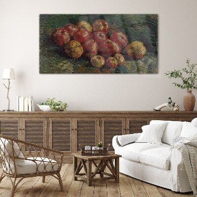 Apples on a green background Glass Wall Art