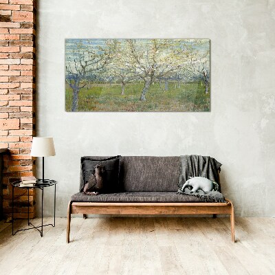 Flowering trees in the spring sun Glass Wall Art