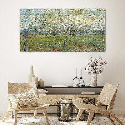 Flowering trees in the spring sun Glass Wall Art