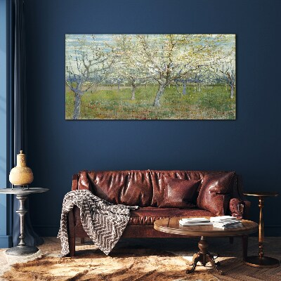 Flowering trees in the spring sun Glass Wall Art