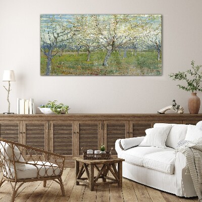 Flowering trees in the spring sun Glass Wall Art