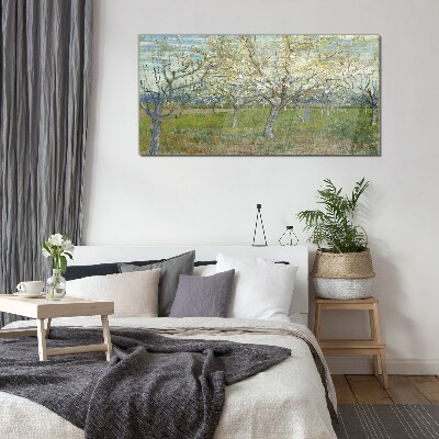 Flowering trees in the spring sun Glass Wall Art