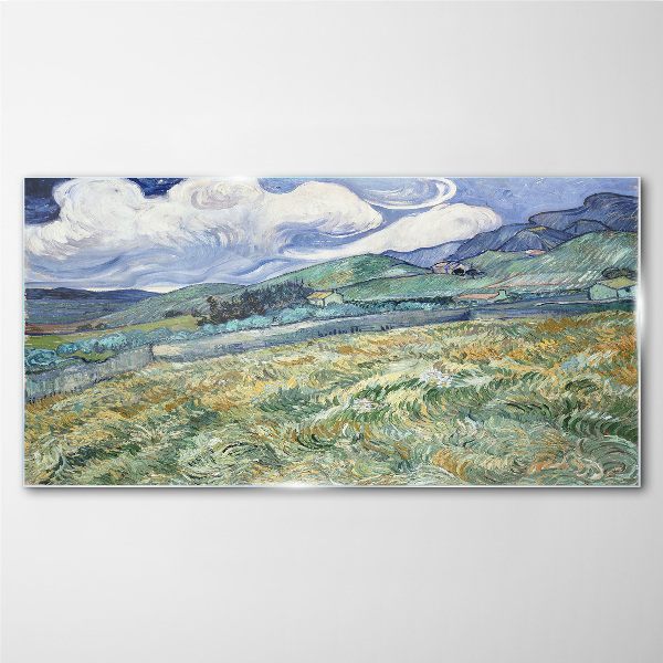 A wave of green and sky Glass Wall Art