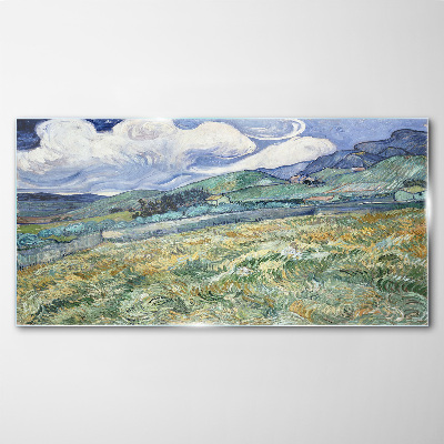 A wave of green and sky Glass Wall Art