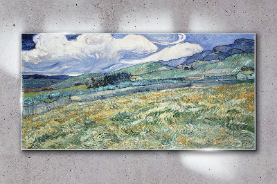 A wave of green and sky Glass Wall Art