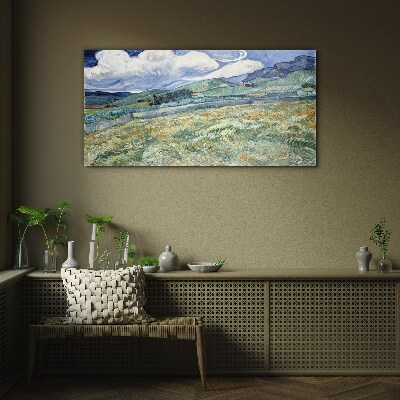A wave of green and sky Glass Wall Art