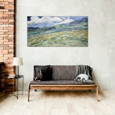 A wave of green and sky Glass Wall Art