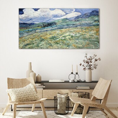 A wave of green and sky Glass Wall Art