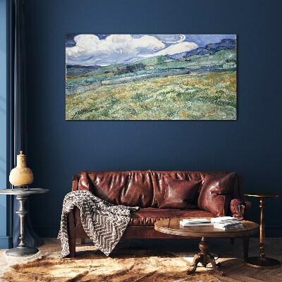 A wave of green and sky Glass Wall Art
