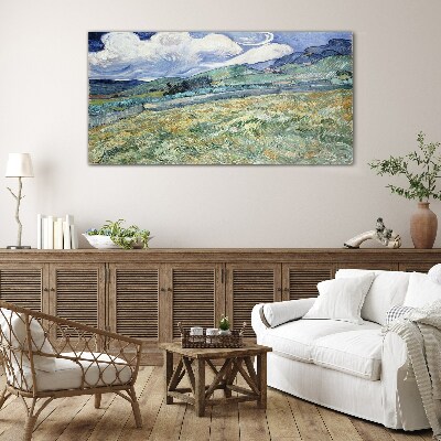 A wave of green and sky Glass Wall Art
