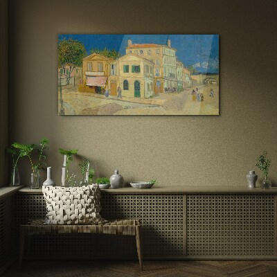 Landscape of a town in the sun Glass Wall Art