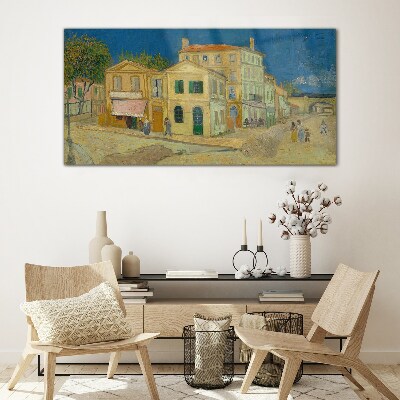 Landscape of a town in the sun Glass Wall Art