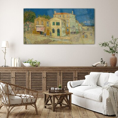 Landscape of a town in the sun Glass Wall Art