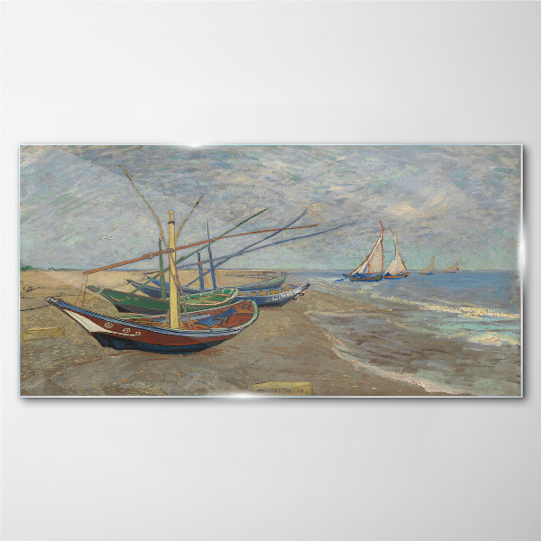 Boats on the beach Glass Wall Art
