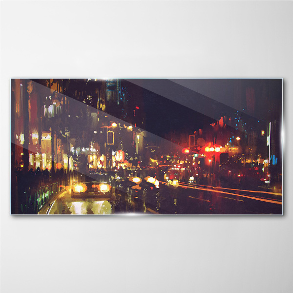 Night street in the glow of lights Glass Wall Art