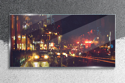 Night street in the glow of lights Glass Wall Art