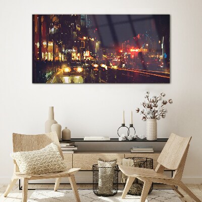 Night street in the glow of lights Glass Wall Art