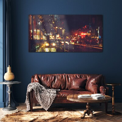 Night street in the glow of lights Glass Wall Art